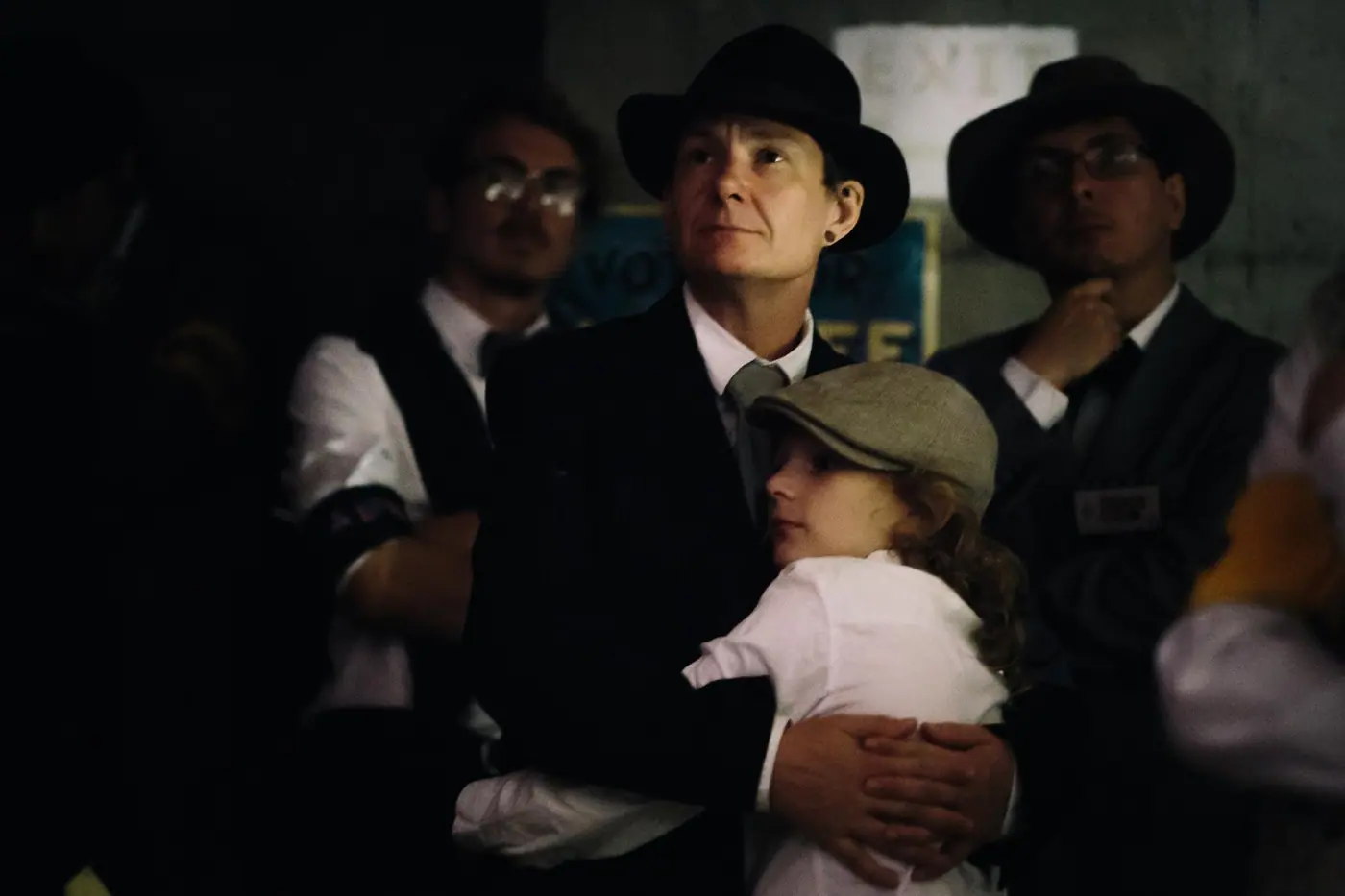 A bunker family portrait in period dress